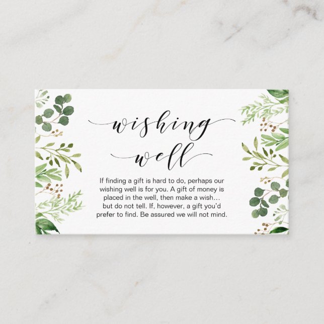 Beautiful Elegant Greenery, Wedding Wishing Well Enclosure Card (Front)
