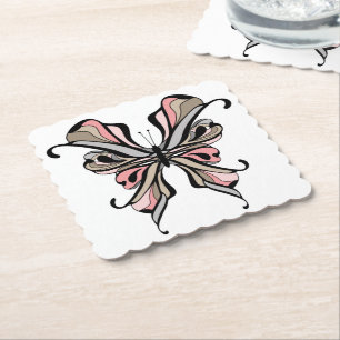 Beautiful elegant grey pink black butterfly fantas paper coaster