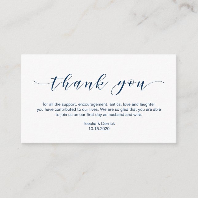 Beautiful Elegant, in Navy Blue, Wedding Thank you Enclosure Card (Front)