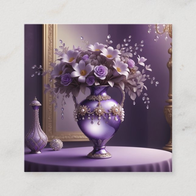 Beautiful elegant light purple round vase decorat square business card (Front)