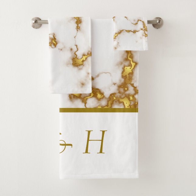 Beautiful elegant Modern Marble Monograms design Bath Towel Set (Insitu)