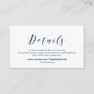 Beautiful Elegant, Navy Blue font, Wedding Details Enclosure Card