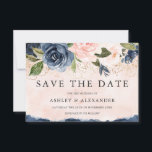 Beautiful Elegant Navy Floral Gold Blush Save The Date<br><div class="desc">Beautiful Elegant Navy  Gold Blush Floral Save the Date

See our store for the matching invitation,  RSVP and more

You may customise this Save the date to add my personal touches,  such as photographs,  images. You may change the background colour to match your wedding colours.</div>