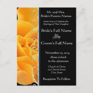 Beautiful Elegant Orange Rose Wedding Invitation Postcard