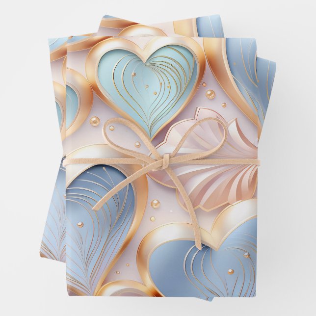 Beautiful Elegant Pastel Hearts  Wrapping Paper Sheet (In situ)