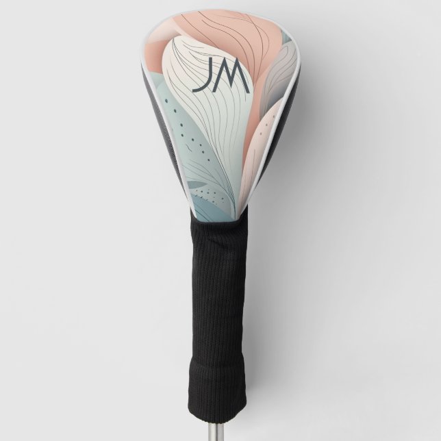 Beautiful elegant pastel leaves design golf head cover (Front)