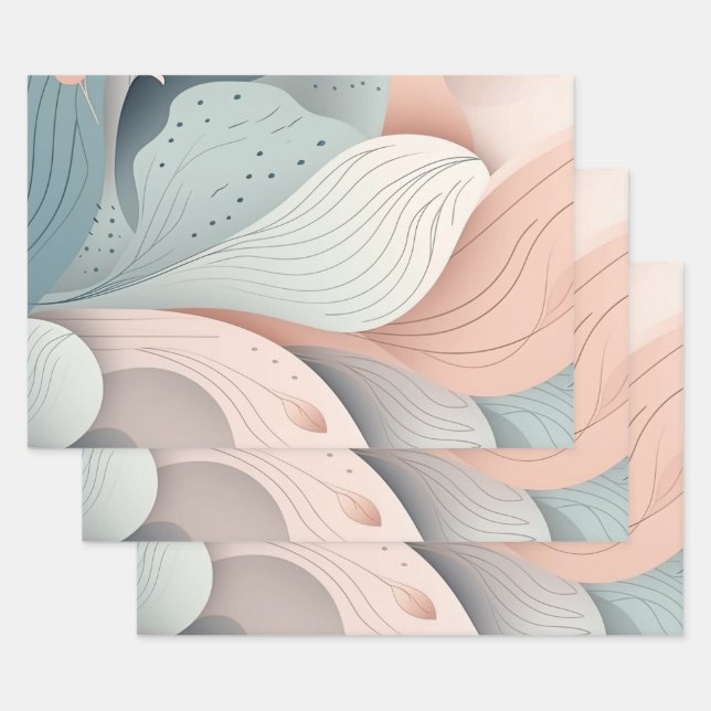 Beautiful elegant pastel leaves design wrapping paper sheet (Set)