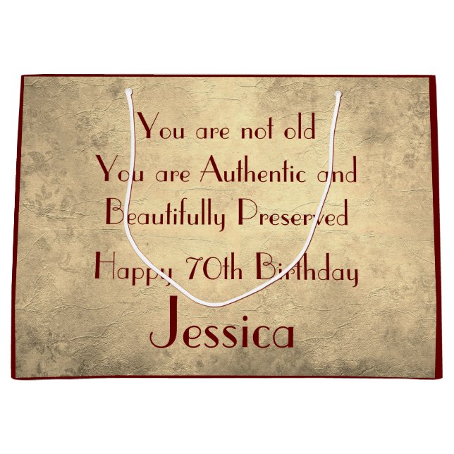 Beautiful elegant personalised 70th Birthday Large Gift Bag (Front)