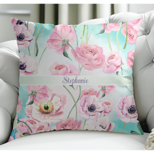 Beautiful Elegant Pink Floral Roses with Blue Sky Cushion