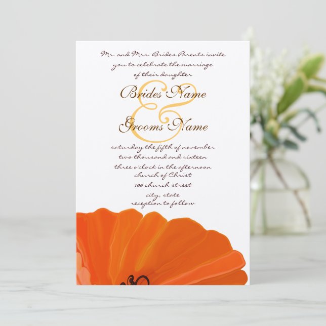 Beautiful Elegant Poppy Wedding Invitation (Standing Front)