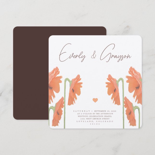 Beautiful Elegant Poppy Wedding Invitation (Front/Back)