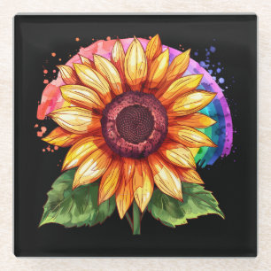 beautiful elegant print with a sunflower glass coaster