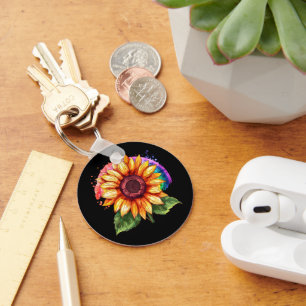 beautiful elegant print with a sunflower key ring
