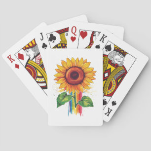 beautiful elegant print with a sunflower playing cards