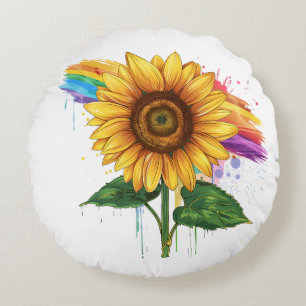beautiful elegant print with a sunflower round cushion