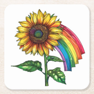 beautiful elegant print with a sunflower  square paper coaster