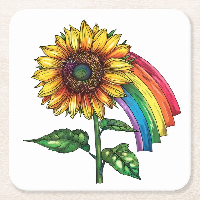 beautiful elegant print with a sunflower  square paper coaster (Front)