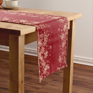 Beautiful Elegant Red & Gold Snowflakes Short Table Runner
