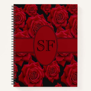 Beautiful & Elegant Red Rose Bloom – Monogram Notebook