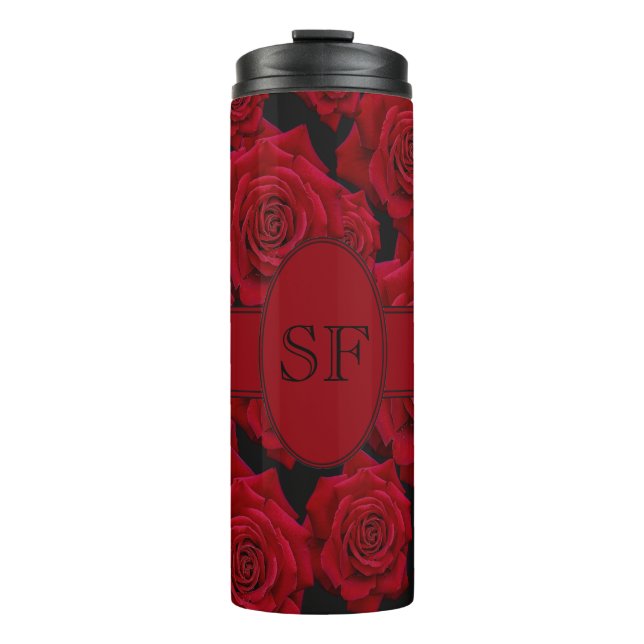 Beautiful & Elegant Red Rose Bloom- Monogram Thermal Tumbler (Front)