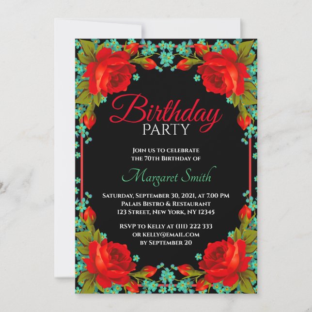 Beautiful Elegant Red Roses Birthday Party Invite (Front)