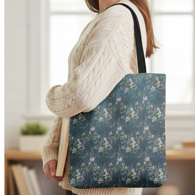 Beautiful Elegant Rustic Wildflowers On Teal Wood Tote Bag (Creator Uploaded)