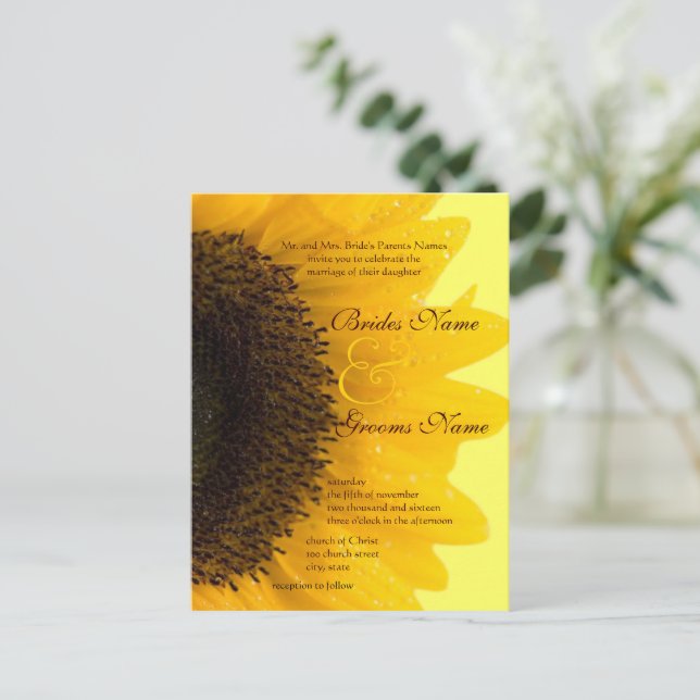 Beautiful Elegant Sunflower Wedding Invitation (Standing Front)