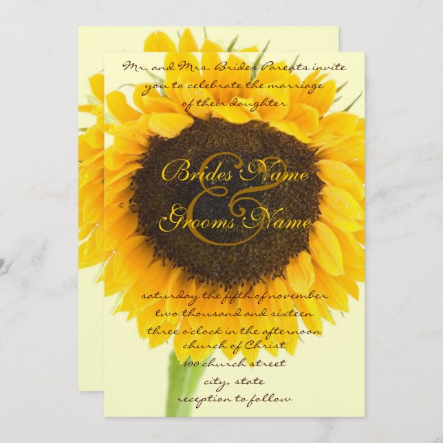Beautiful Elegant Sunflower Wedding Invitation (Front/Back)