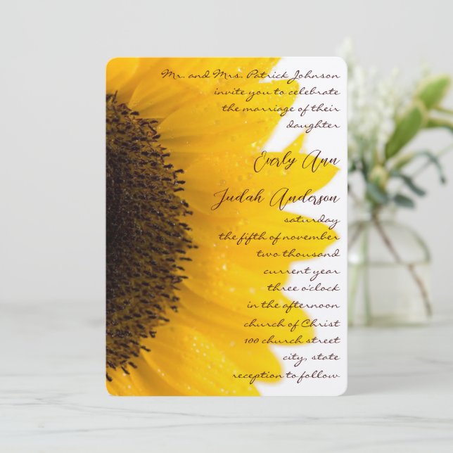 Beautiful Elegant Sunflower Wedding Invitation (Standing Front)