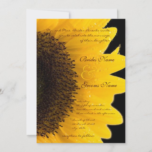 Beautiful Elegant Sunflower Wedding Invitation (Front)