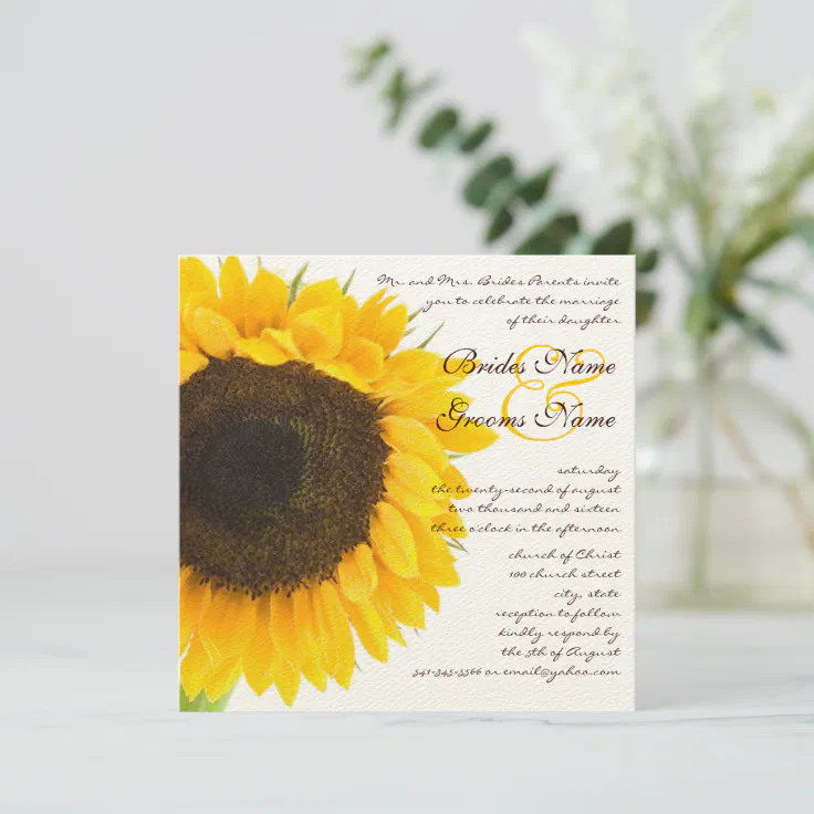 Beautiful Elegant Sunflower Wedding Invitation 