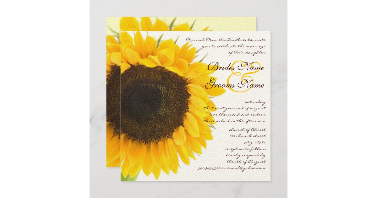 Beautiful Elegant Sunflower Wedding Invitation Zazzle.co.uk