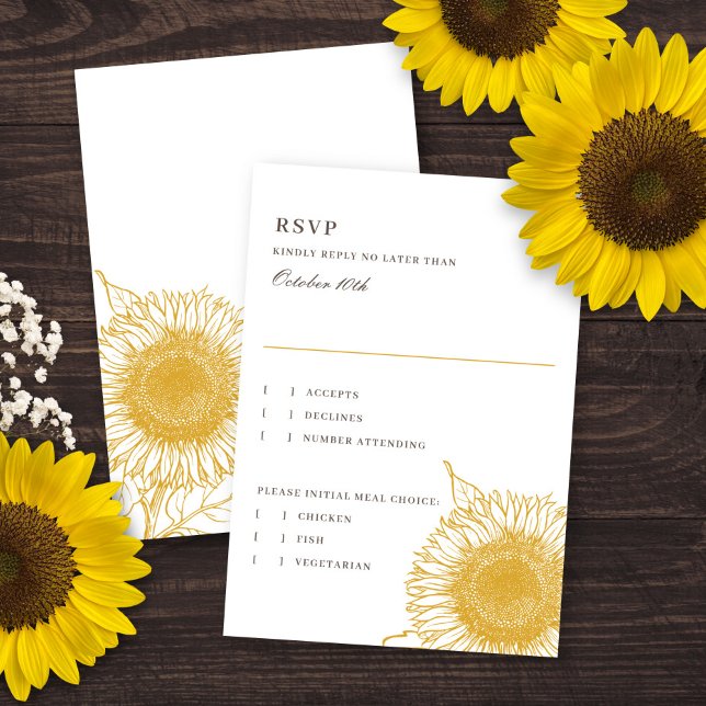 Beautiful + Elegant Sunflowers Fall Wedding Reply  RSVP Card (Creator Uploaded)