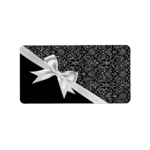 Beautiful elegant trendy black and white damask label