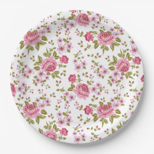 Beautiful elegant vintage floral roses paper plate