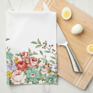 Beautiful elegant vintage spring floral bouquets tea towel