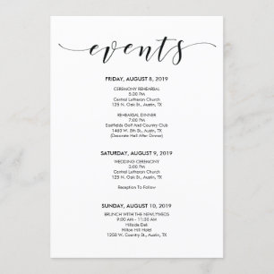 Beautiful Elegant Wedding Timeline/ Itinerary Card