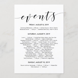 Beautiful Elegant Wedding Timeline/ Itinerary Card