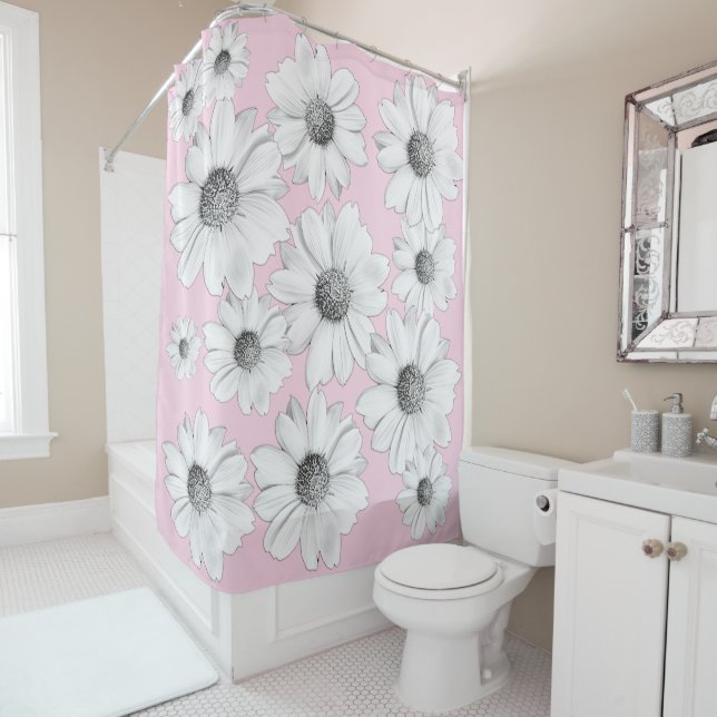 Beautiful Elegant White Daisies on soft pink Shower Curtain (In Situ)