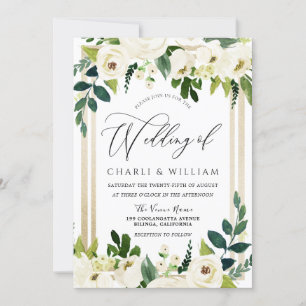 Beautiful Elegant White Floral Gold Wedding Invitation