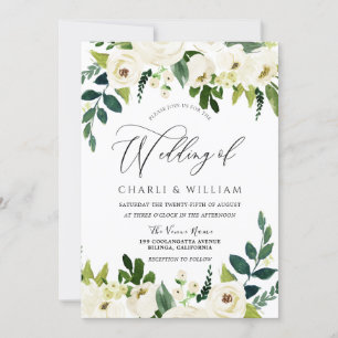Beautiful Elegant White Floral Wedding Invitation