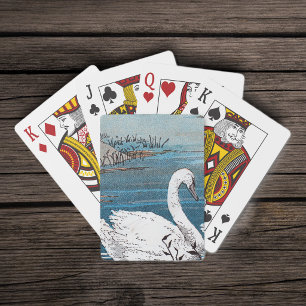 Beautiful Elegant White Swan Swimming in Lake Playing Cards