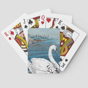 Beautiful Elegant White Swan Swimming in Lake Playing Cards