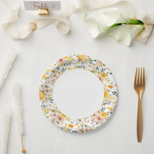 Beautiful elegant Yellow Sunshine floral  Paper Plate (Wedding)