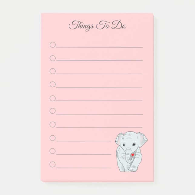 Beautiful Elephant Holding a Heart Things To Do Po Post-it Notes (Front)