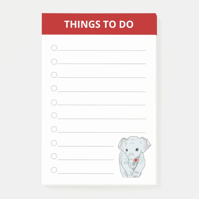 Beautiful Elephant Holding a Heart Things To Do Post-it Notes (Front)