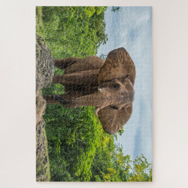 Beautiful Elephant Playing in the Grass Jigsaw Puzzle (Vertical)