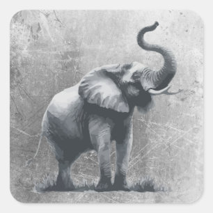 Beautiful Elephant Trunk Raised  Animal Art Square Sticker