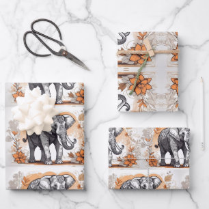 Beautiful Elephant walking in yellow flowers Wrapping Paper Sheet