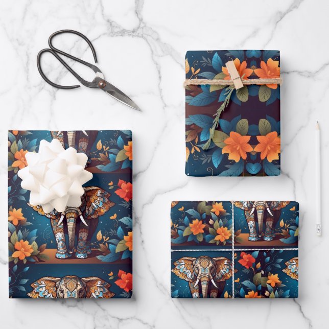 Beautiful Elephant walking in yellow flowers  Wrapping Paper Sheet (Front)